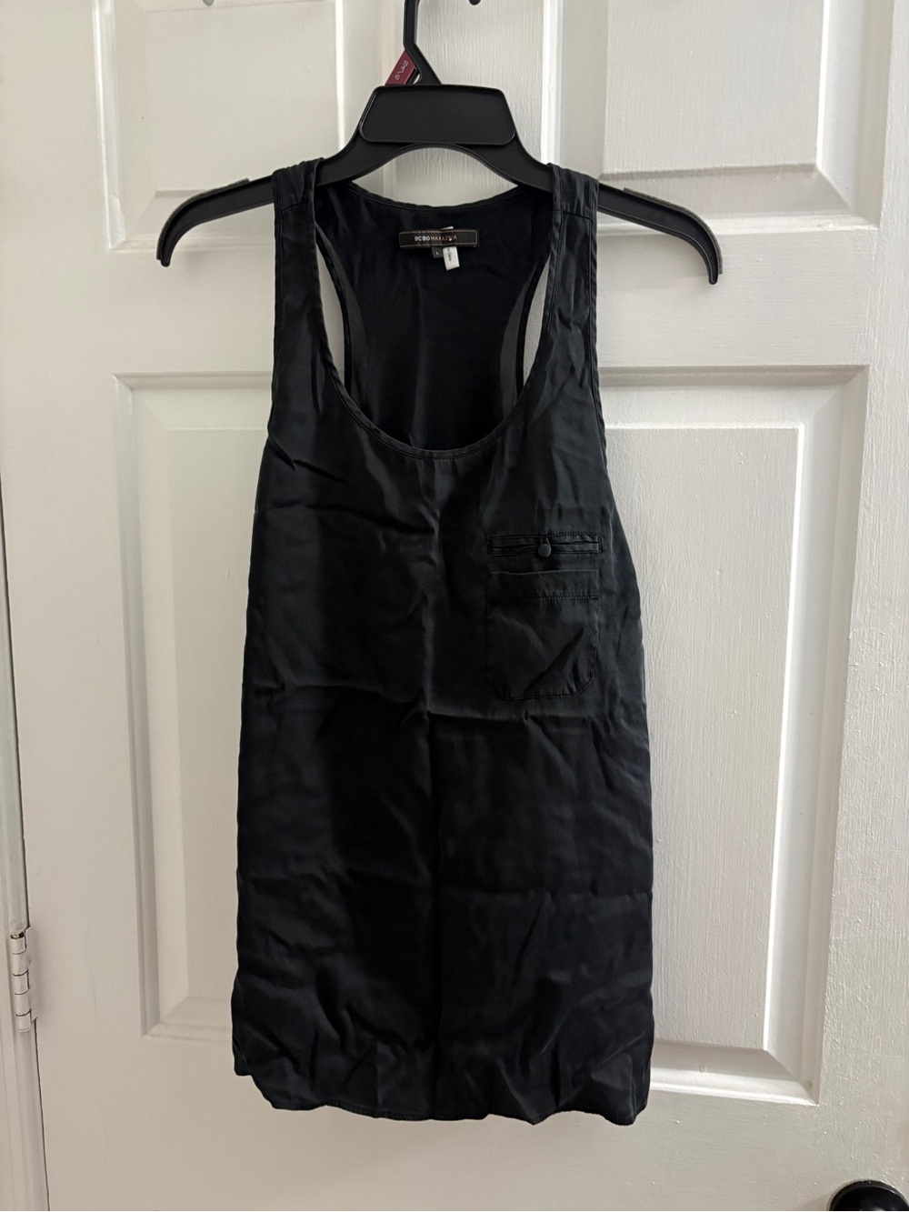 BCBGMaxAzria Black Satin Racerback Tank Top